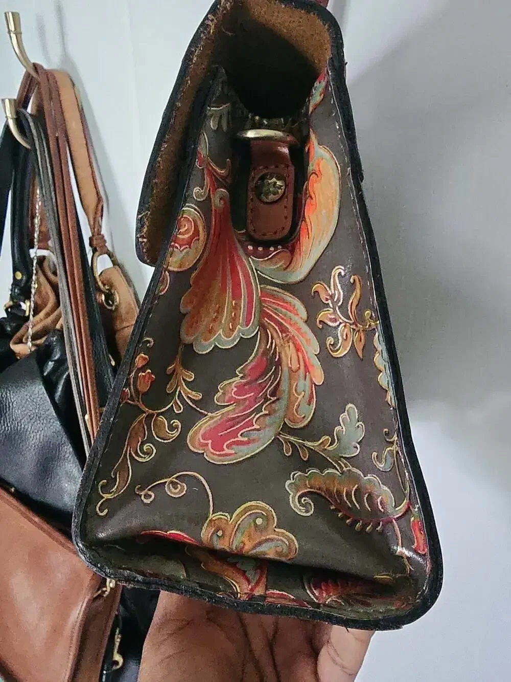 Patricia Nash Floral Tooled Leather Satchel Handbag w/o crossbody strap - Picture 4 of 6